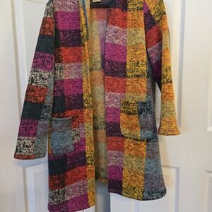 Colorful Plaid Open Front Cardigan